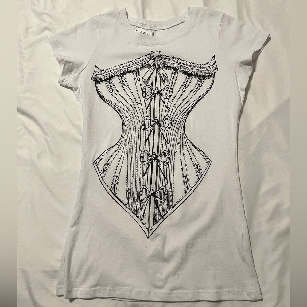 White Graphic Tee with Corset Design size M